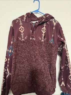 Hooey Maroon Aztec Print Hooded Sweatshirt